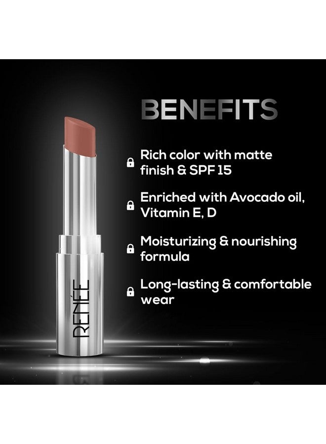 Renee Matte Lock Lipstick - Jazz, Moisturizing, Long Lasting & Weightless Formula, Intense Color Pay Off With Ultra-Matte Finish, Enriched With Avocado Oil, Vitamin E, D & Beta-Carotene, 3.5 Gm  - Image 3