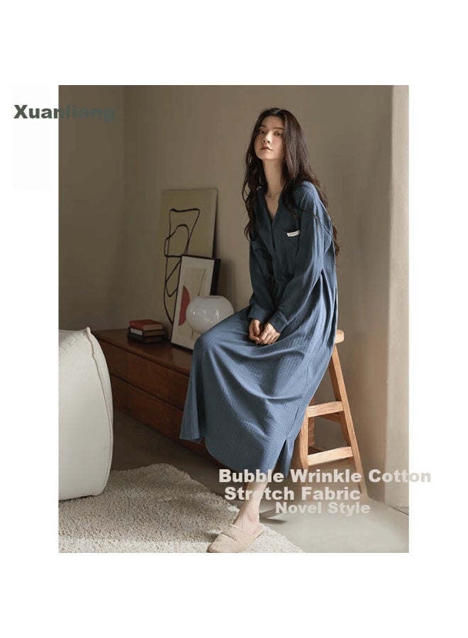 Xuanliang Bubble Cotton Couple Pajamas Sleepwear Women's Spring Autumn Pure Cotton Long Sleeve New Men's Homewear Set