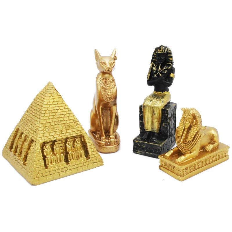 TAC IBEX Egyptian Figure Decoration Set of 4 Ancient Pyramid Pharaoh Sphinx Egypt DÃ©cor Statue Tourism Souvenirs Decor Khufu Building Ornament Sculpture - Image 1