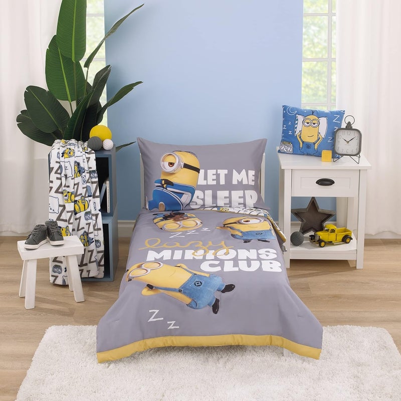 NoJo Illumination Lazy Minions Club Gray, Blue, Yellow, and White Super Soft Toddler Blanket - Image 4