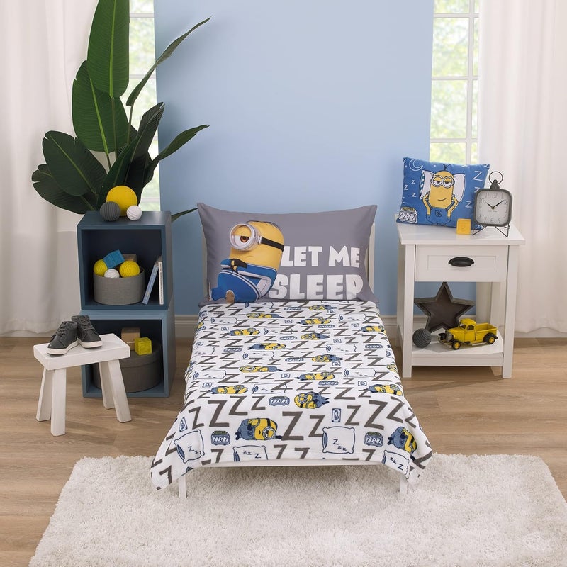 NoJo Illumination Lazy Minions Club Gray, Blue, Yellow, and White Super Soft Toddler Blanket - Image 3