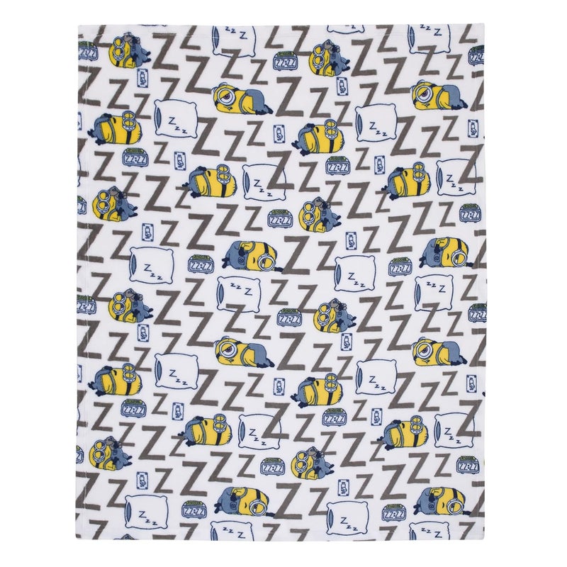 NoJo Illumination Lazy Minions Club Gray, Blue, Yellow, and White Super Soft Toddler Blanket - Image 2