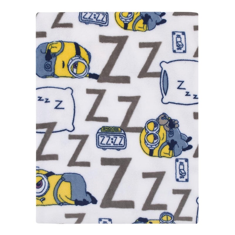 NoJo Illumination Lazy Minions Club Gray, Blue, Yellow, and White Super Soft Toddler Blanket - Image 1