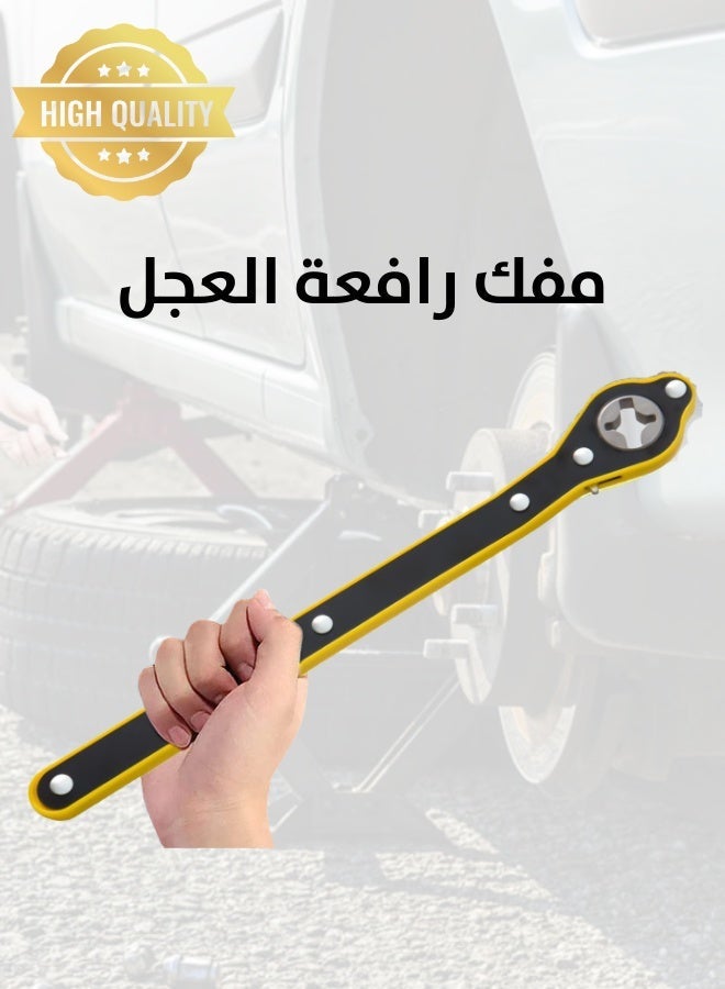 MT X spring Auto Labor-Saving Jack Ratchet Wrench, Car Jack Lug Wrench with Adapter, Universal 360 Degree Swivel Tire Wheel Jack Wrench, Car Jack Ratchet Wrench Hexagon for Travel Motorcycle, Car, SUV - Image 1