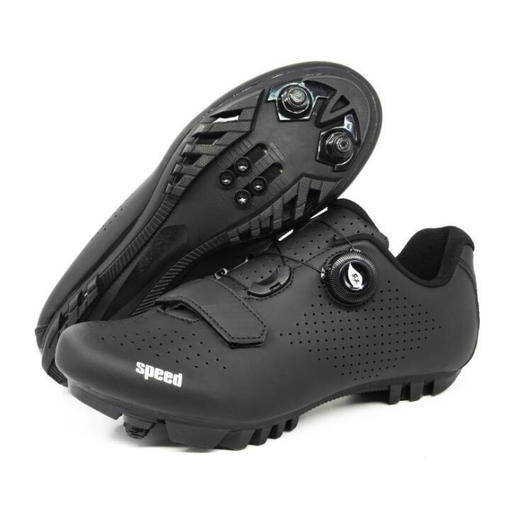 Generic 2022 New Road Mountain Mens and Womens Locked Bicycle Lockless Shoes Hard Sole Spinning Bicycle Riding Shoes Locked Shoes 896 Mountain Lock All Black 