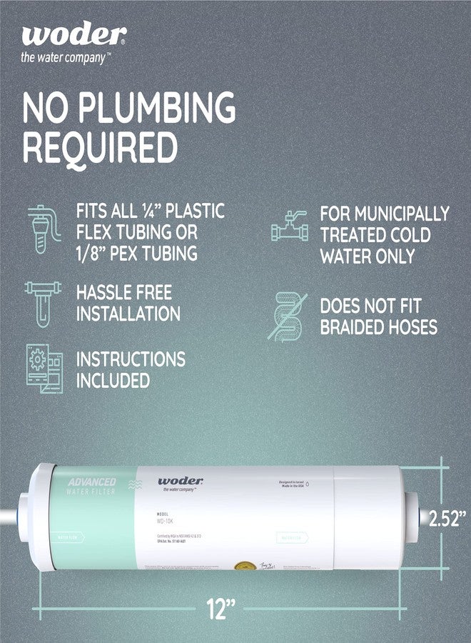 Woder WD-GEN4-2512-JG (New WD-10K-ADV-JG) Inline Water Filter w ¼” JG Fittings - WQA Certified Ultra High Capacity. USA Made. Chlorine, HM, PFAS, LEAD removal. - Image 2