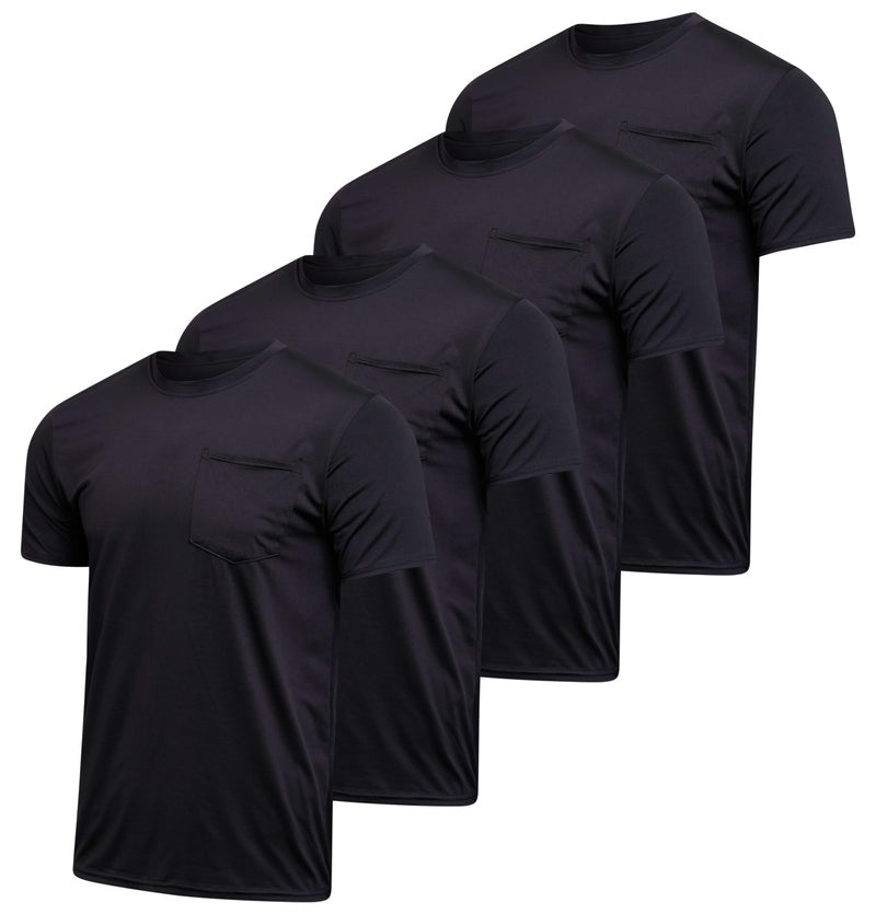 Real Essentials 4 Pack Mens DryFit Short Sleeve Pocket Crew Performance Athletic TShirt Available in Big Tall Set 1 4XLT