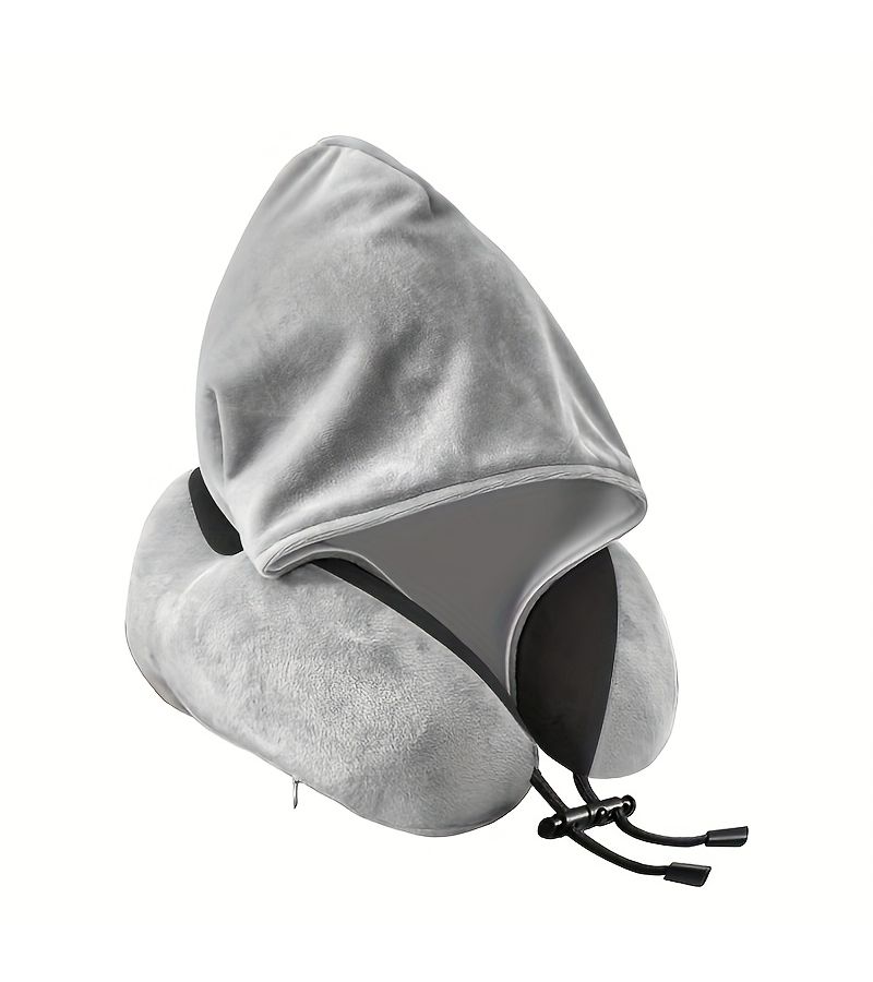 Hooded U Shaped Neck Pillow For Travel Portable Light Blocking For Car Napping Dark Gray - Image 5