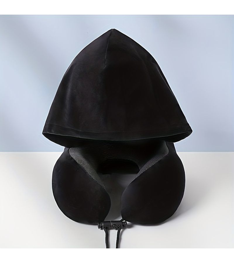 Hooded U Shaped Neck Pillow For Travel Portable Light Blocking For Car Napping Dark Gray - Image 4