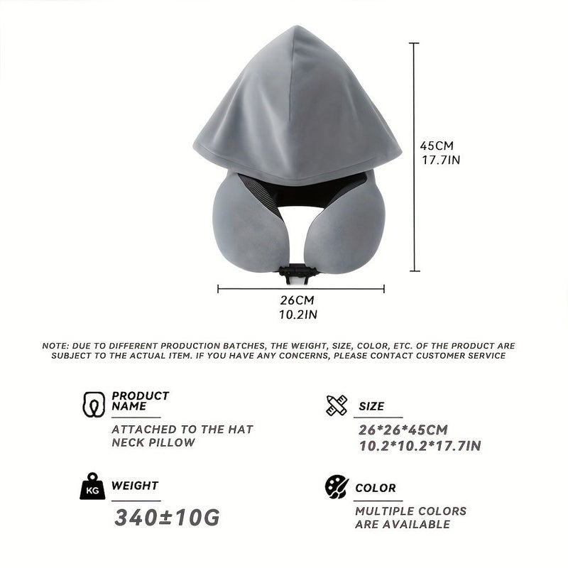Hooded U Shaped Neck Pillow For Travel Portable Light Blocking For Car Napping Dark Gray - Image 3