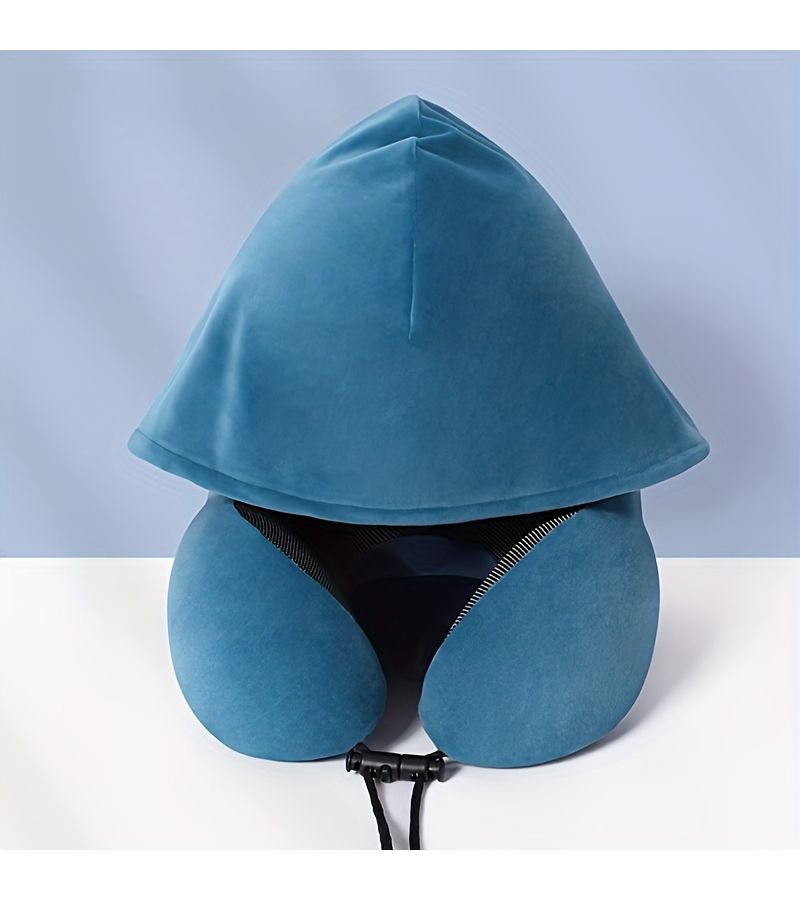 Hooded U Shaped Neck Pillow For Travel Portable Light Blocking For Car Napping Dark Gray - Image 2