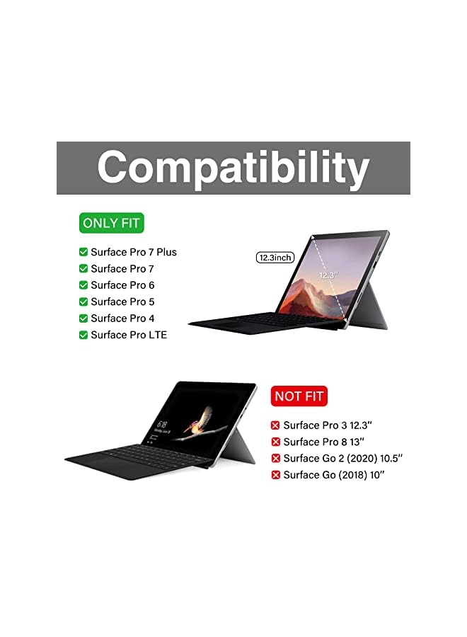Procases حافظة لجهاز Microsoft Surface Pro 7 Plus/Pro 7/Pro 6/Pro 5/Pro 2017/Pro 4/Pro LTE بحجم 12.3 بوصة، غلاف ذكي رقيق وخفيف مع حامل قلم Surface مدمج - أسود - Image 2
