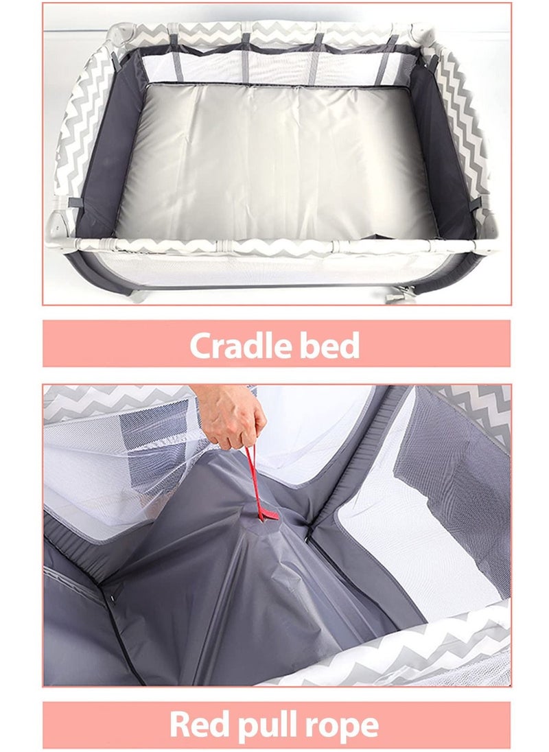 XiuWoo - Foldable Luxury Nursery Baby Center, Multi-Functional Movable Bed with Removable Diaper Table, Bed Net, Lovely Toys, Storage Bag, Portable Travel Crib with Lockable Wheels, Carry Bag - Image 1