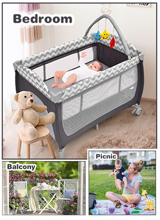 XiuWoo - Foldable Luxury Nursery Baby Center, Multi-Functional Movable Bed with Removable Diaper Table, Bed Net, Lovely Toys, Storage Bag, Portable Travel Crib with Lockable Wheels, Carry Bag - Image 1