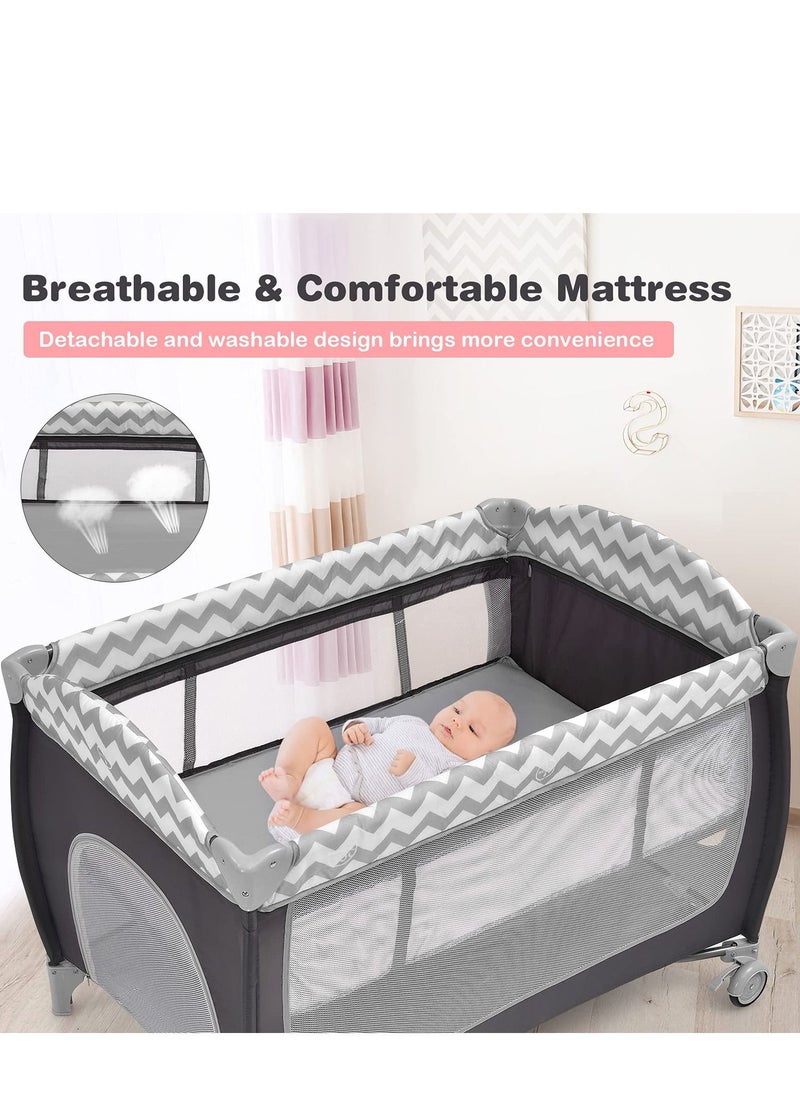 XiuWoo - Foldable Luxury Nursery Baby Center, Multi-Functional Movable Bed with Removable Diaper Table, Bed Net, Lovely Toys, Storage Bag, Portable Travel Crib with Lockable Wheels, Carry Bag - Image 1