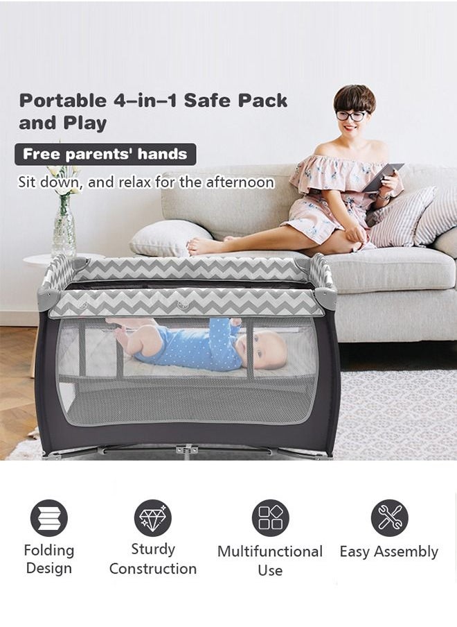 XiuWoo - Foldable Luxury Nursery Baby Center, Multi-Functional Movable Bed with Removable Diaper Table, Bed Net, Lovely Toys, Storage Bag, Portable Travel Crib with Lockable Wheels, Carry Bag - Image 1