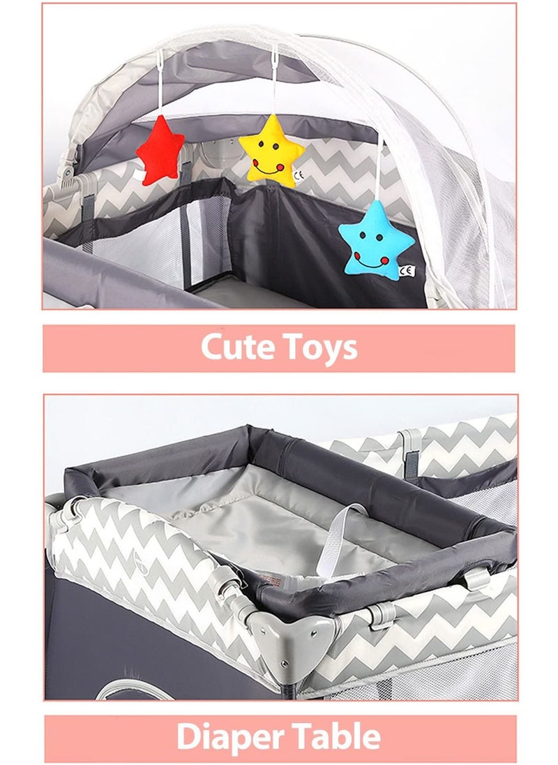 XiuWoo - Foldable Luxury Nursery Baby Center, Multi-Functional Movable Bed with Removable Diaper Table, Bed Net, Lovely Toys, Storage Bag, Portable Travel Crib with Lockable Wheels, Carry Bag - Image 1