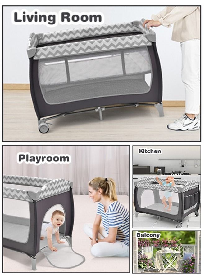 XiuWoo - Foldable Luxury Nursery Baby Center, Multi-Functional Movable Bed with Removable Diaper Table, Bed Net, Lovely Toys, Storage Bag, Portable Travel Crib with Lockable Wheels, Carry Bag - Image 1