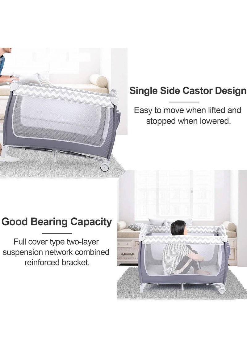 XiuWoo - Foldable Luxury Nursery Baby Center, Multi-Functional Movable Bed with Removable Diaper Table, Bed Net, Lovely Toys, Storage Bag, Portable Travel Crib with Lockable Wheels, Carry Bag - Image 1