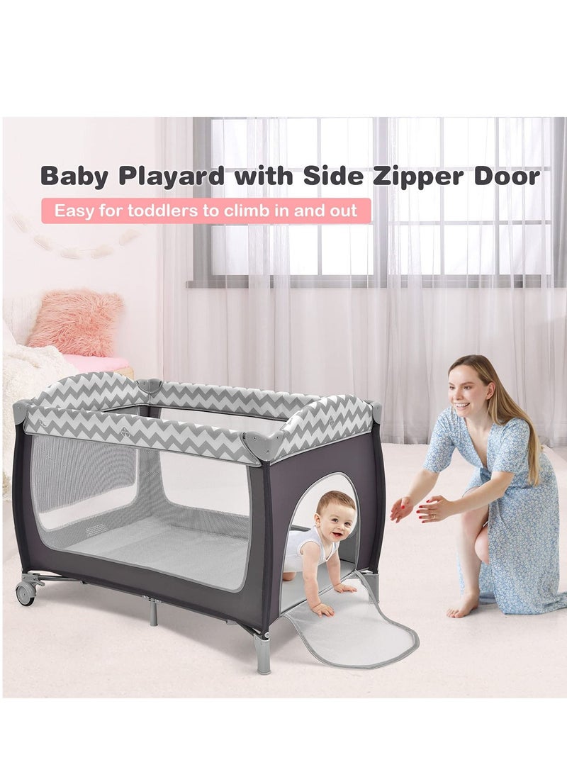 XiuWoo - Foldable Luxury Nursery Baby Center, Multi-Functional Movable Bed with Removable Diaper Table, Bed Net, Lovely Toys, Storage Bag, Portable Travel Crib with Lockable Wheels, Carry Bag - Image 1