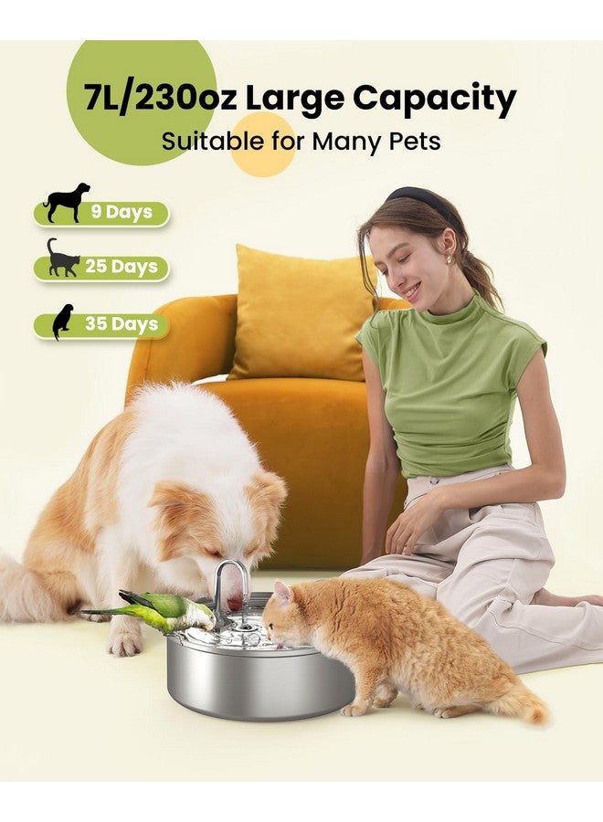 oneisall Dog Water Fountain for Large Dogs,7L/230oz/1.8G Stainless Steel Dog Fountain Bowl Super Quiet with Triple Filtration,Great for Large Dogs Cats and Multi-Pet Home - Image 2