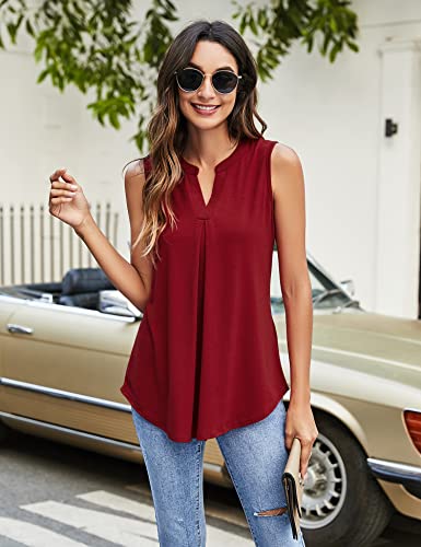 Newchoice Womens V Neck Sleeveless Summer Blouses Trendy Office Work Shirts Loose Fit Dressy Casual Tank Tops (Wine Red, L) - Image 2
