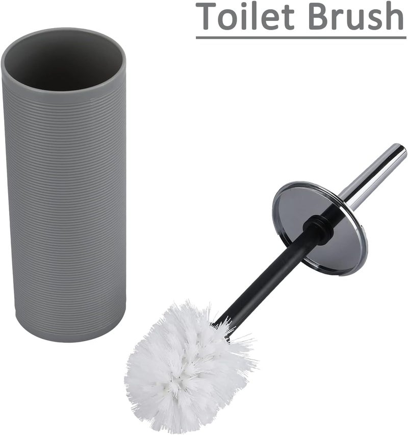 TRIVYOM 6PCS Bathroom Accessories Set Modern Design Bath Accessories Bath Set Plastic Toothbrush Holder Toothbrush Cup Soap Dispenser and Utensils Toilet Brush Holder Trash Can Grey - Image 4