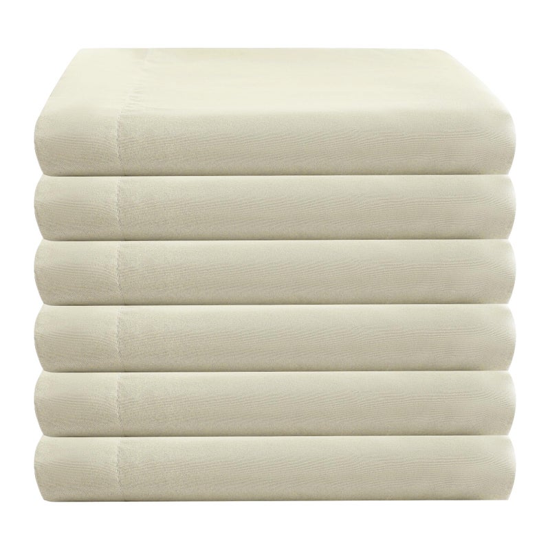 ZPECC Bulk Flat Sheets Only Twin Size 6 Pack  Easy Sort Top Bed Sheet by Color-Coded Hem Threads  Soft Durable Brushed Microfiber Fabric Hotel Airb&bs Essentials for Hosts  66 ""x96 ""  Beige - Image 1