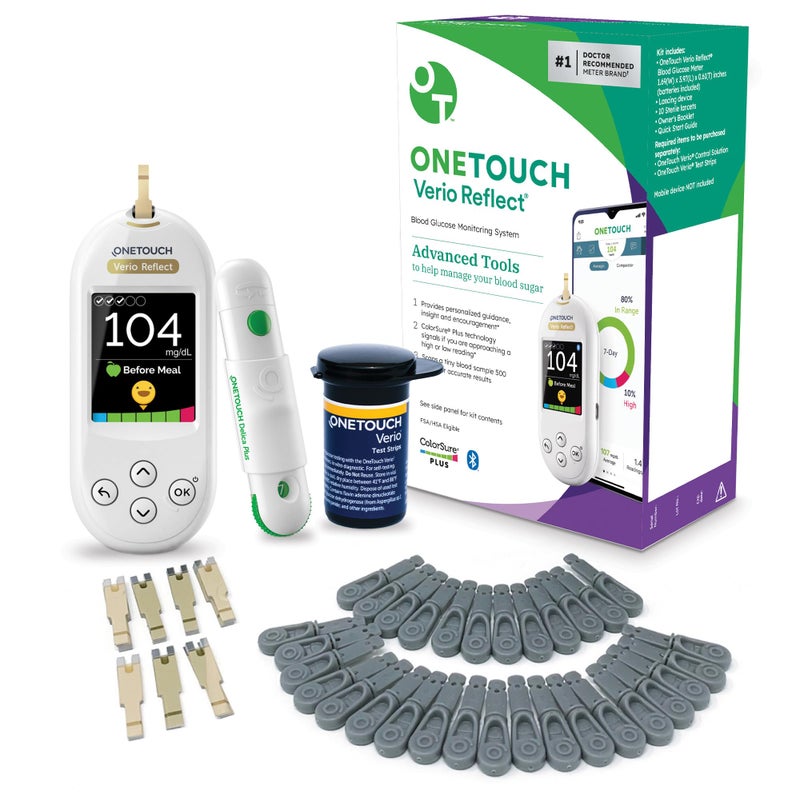 OneTouch Blood Sugar Test Kit | Includes OneTouch Verio Reflect Blood Glucose Meter, 1 Lancing Device, 30 Lancets, & 30 Test Strips, | Diabetes Testing Kit for Blood Glucose Monitoring - Image 1