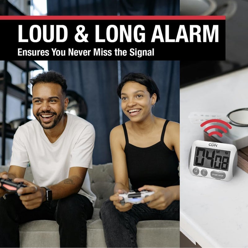 CDN TM15 Kitchen Timer, Extra Large Big Digits, Loud Alarm, Magnetic Backing, Stand- White - - Image 4