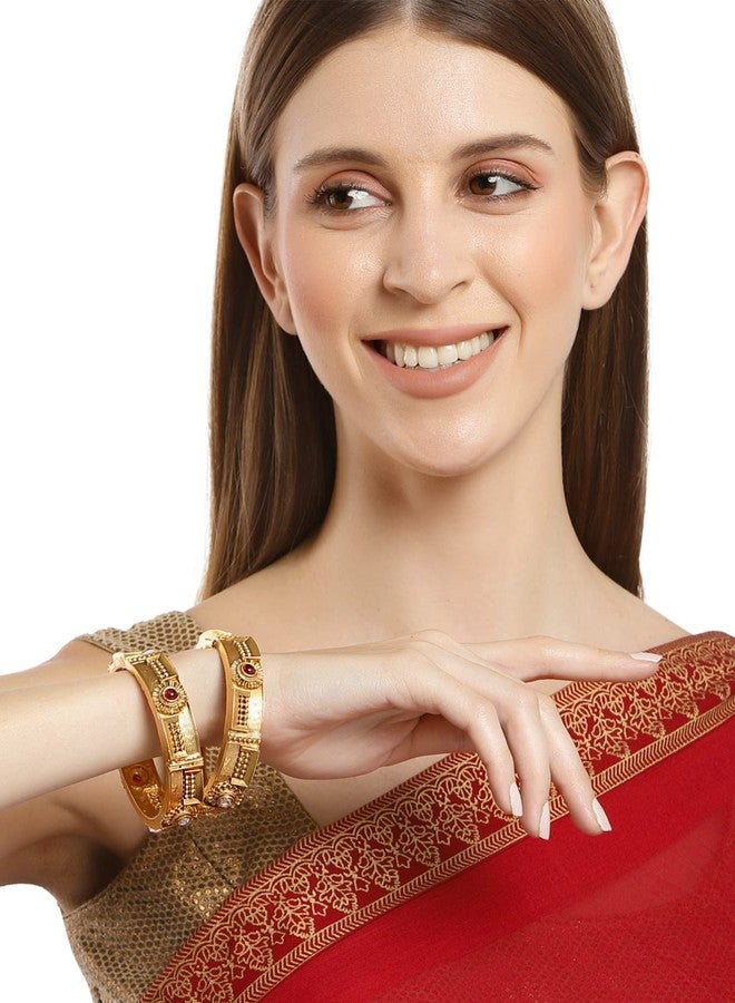 كارات كارت طقم كارات كارت مكون من قطعتين من أساور راجوادي مطلية بالذهب العتيق ومرصعة بالكوندان للنساء - Image 3
