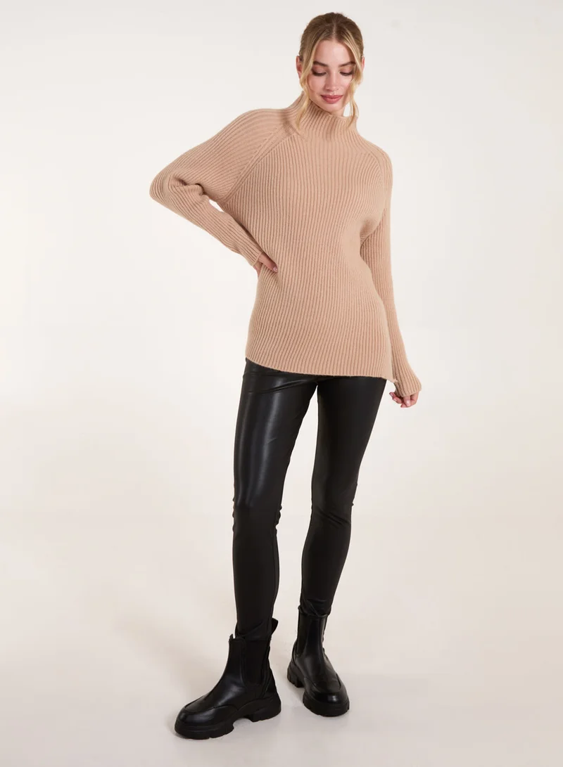Blue Vanilla Double Hem Detail High Neck Jumper