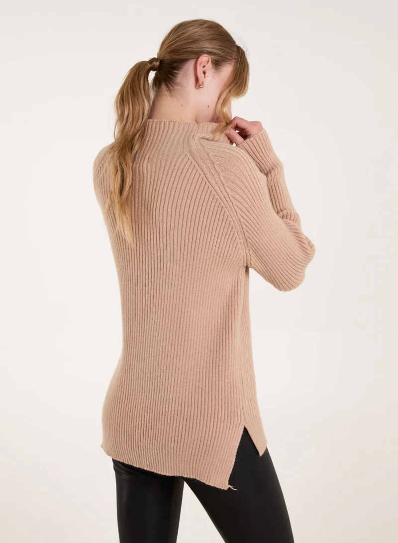 Blue Vanilla Double Hem Detail High Neck Jumper