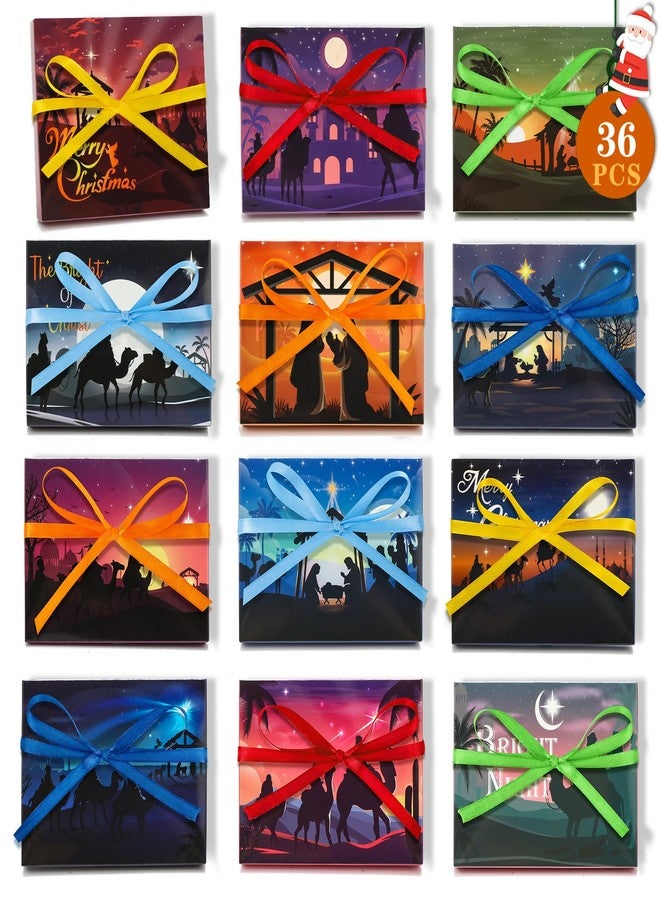 Qpout 36 PCS Religious Christmas Gift Card Holder Boxes with Ribbon,Paper Decorative Wrapped Envelope Gift Card Boxes for Christmas Nativity Bright Night Holiday Gift Decor - Image 1