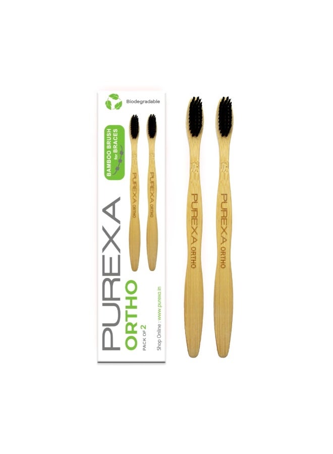 PUREXA Bamboo Orthodontic Toothbrush for Braces (Pack of 2) | Activated Charcoal Soft Bristles | BPA-Free, Biodegradable & Compostable | Interdental Brush for Kids & Adults | Eco-Friendly Oral Care - Image 1