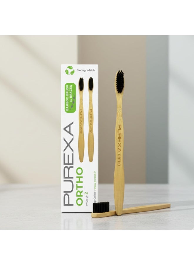 PUREXA Bamboo Orthodontic Toothbrush for Braces (Pack of 2) | Activated Charcoal Soft Bristles | BPA-Free, Biodegradable & Compostable | Interdental Brush for Kids & Adults | Eco-Friendly Oral Care - Image 2