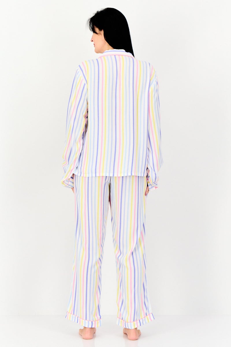 bebe Women 2 Pcs Stripe Print Top And Bottom Pyjama Set, Multicolor  - Image 4