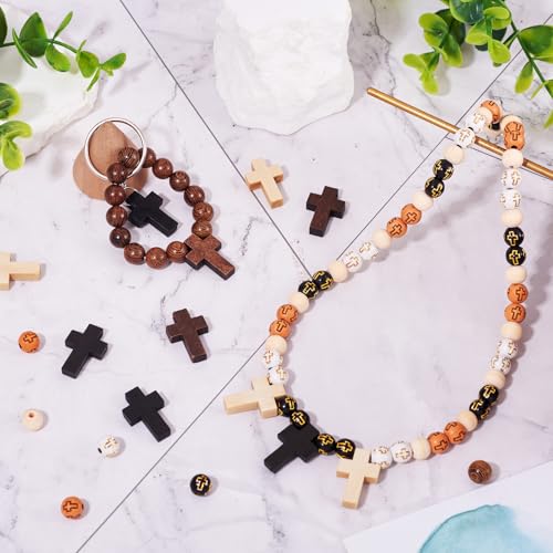 KISSITTY Rosary Making Kit Cross Rosary Beads 8mm Easter Round Wood Acrylic Cross Spacers Cross Pendant Beads for DIY Jewelry Making About 211pcs/box - Image 3