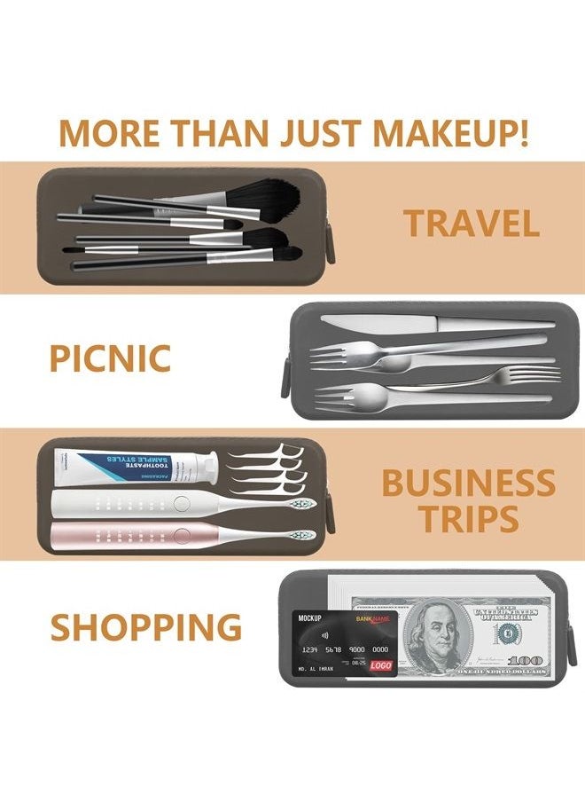 TailaiMei - Large Travel Makeup Brush Holder - Zipper Anti-Fall Out Silicon Cosmetic Pouch, Makeup Tools Organizer For Travel (7.6 * 3.1 * 0.9 inches, Black) - Image 1