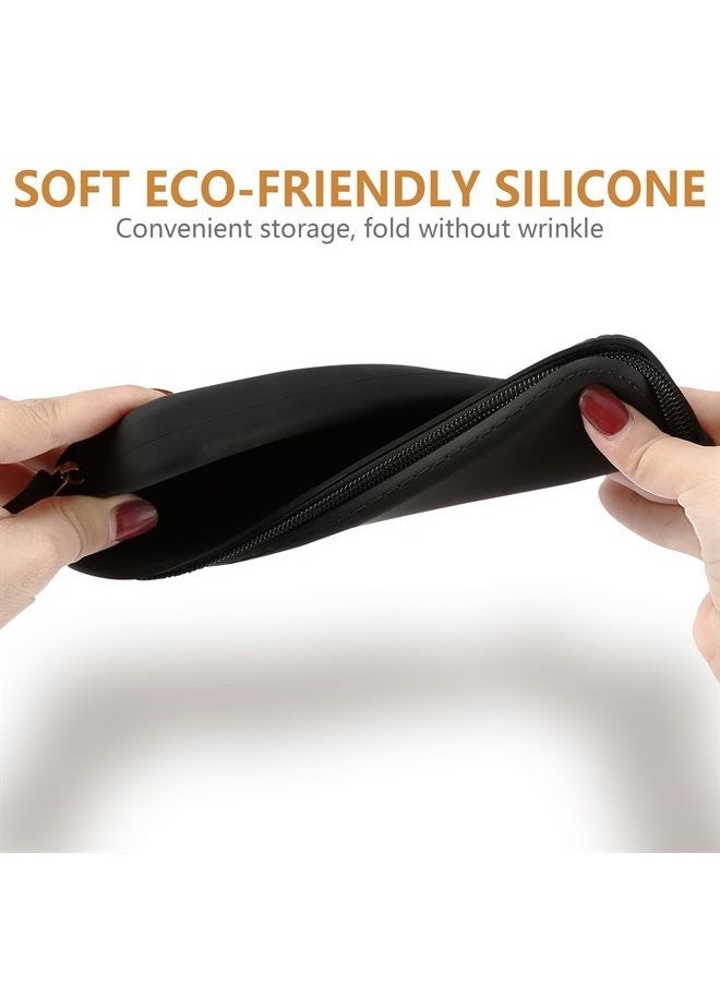 TailaiMei - Large Travel Makeup Brush Holder - Zipper Anti-Fall Out Silicon Cosmetic Pouch, Makeup Tools Organizer For Travel (7.6 * 3.1 * 0.9 inches, Black) - Image 1