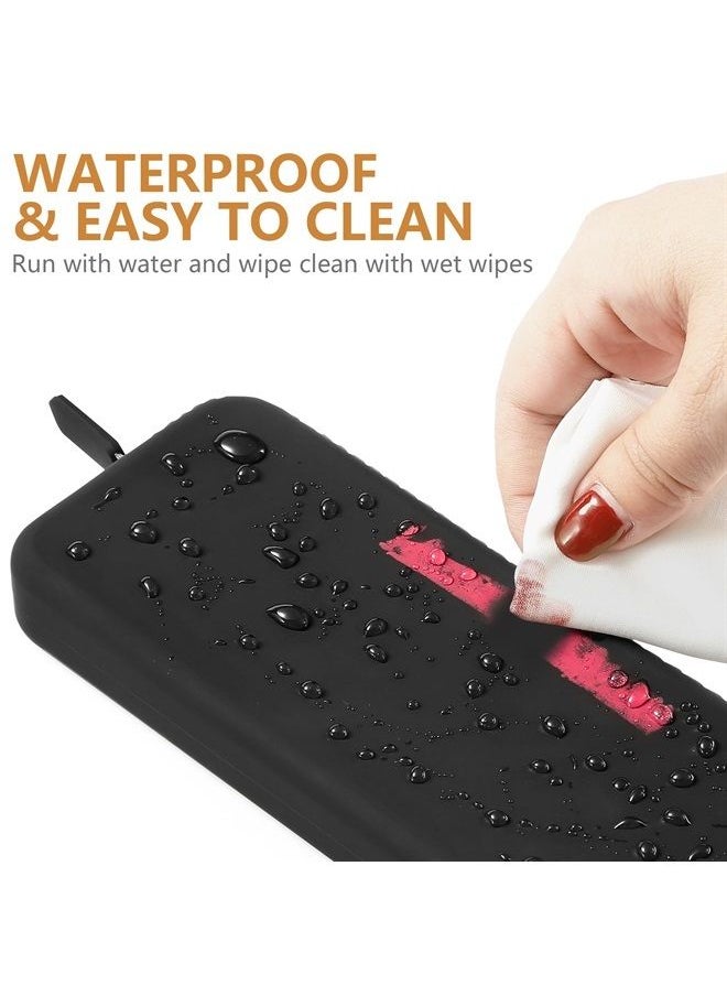 TailaiMei - Large Travel Makeup Brush Holder - Zipper Anti-Fall Out Silicon Cosmetic Pouch, Makeup Tools Organizer For Travel (7.6 * 3.1 * 0.9 inches, Black) - Image 1