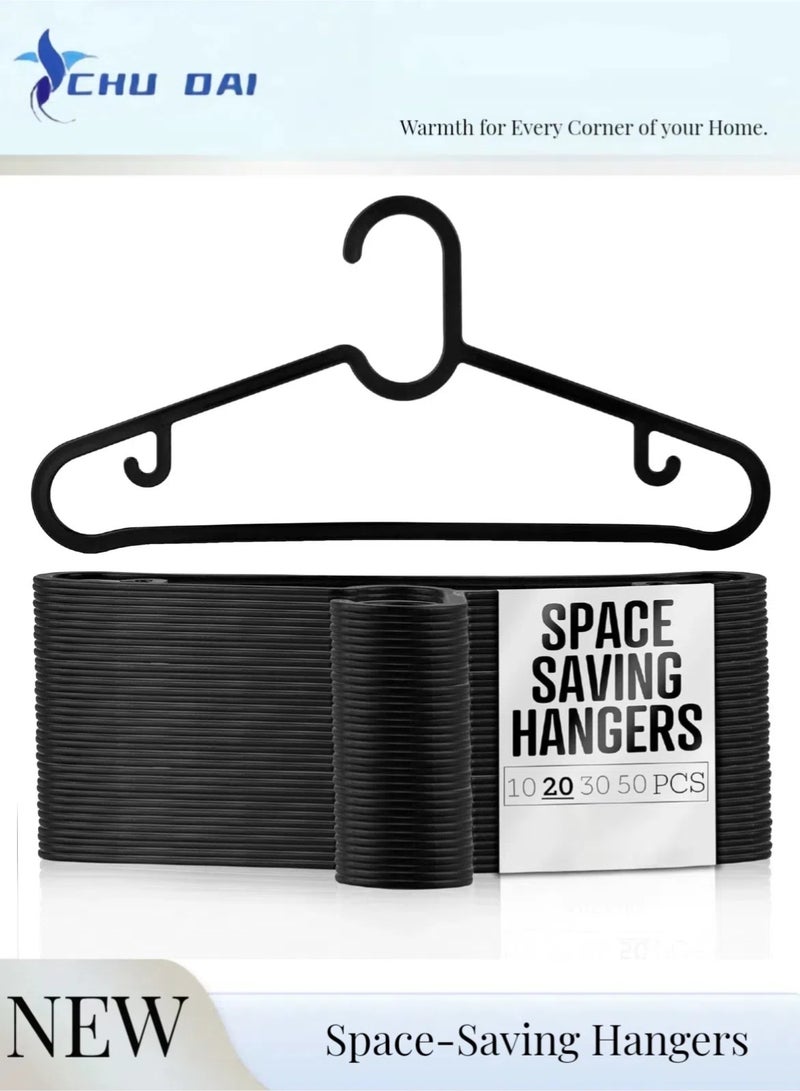 CHU DAI 20 Pack Black Thin Plastic Hangers, Lightweight Yet Sturdy, Space-Saving Clothes Hangers for T-Shirts and Shirts, Slim Hangers, Break-Resistant Design - Image 1