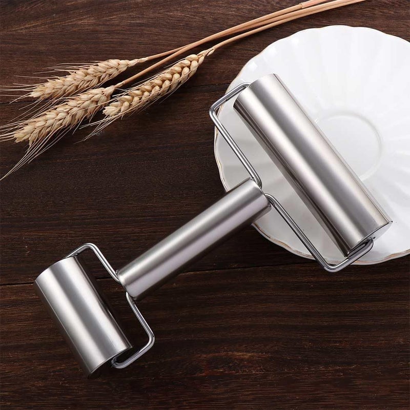 Vensikal Pizza Roller Smooth Non Stick Stainless Steel Rolling Pin TimeSaver Pizza Dough Roller for Home Kitchen Baking Cooking H Shape Roller 1 Pc - Image 4