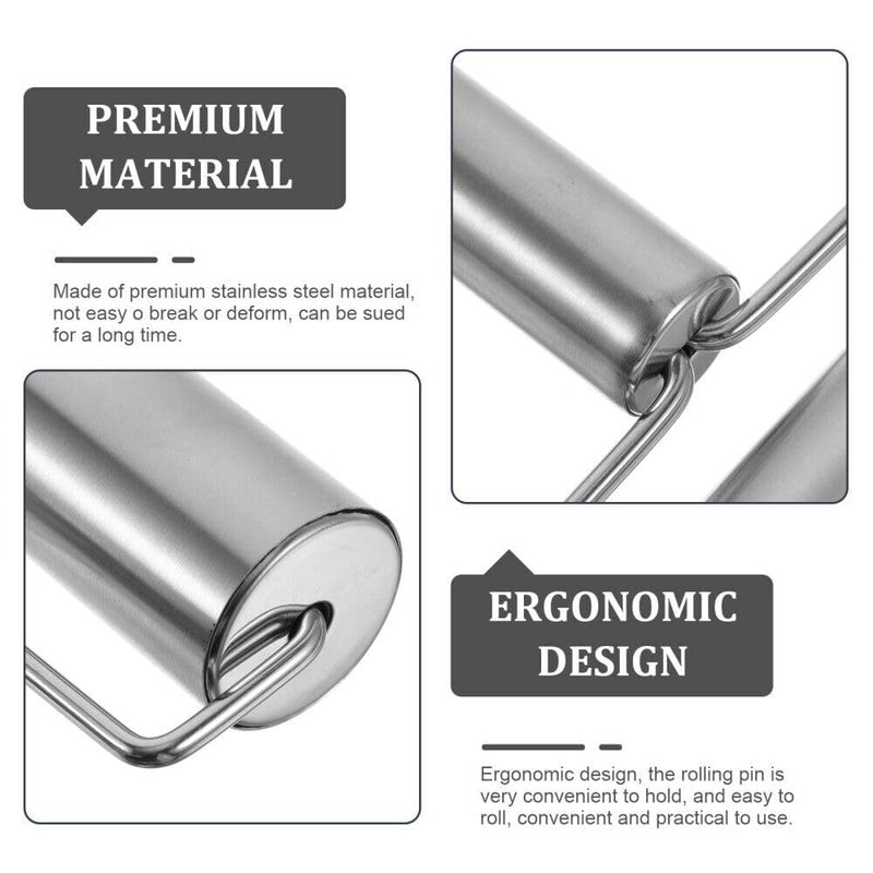 Vensikal Pizza Roller Smooth Non Stick Stainless Steel Rolling Pin TimeSaver Pizza Dough Roller for Home Kitchen Baking Cooking H Shape Roller 1 Pc - Image 5