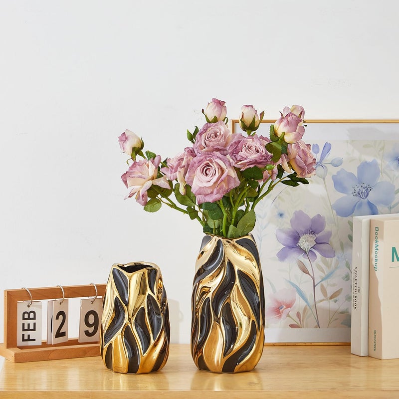 OTARTU Black Ceramic Vase for Flowers, Modern Flower Vase Home Decor, Small Vase, Ceramic Vase for Pampas Grass Decorative Vase, for Farmhouse Coffee Table Bookshelf Home Living (Back Large) - Image 5