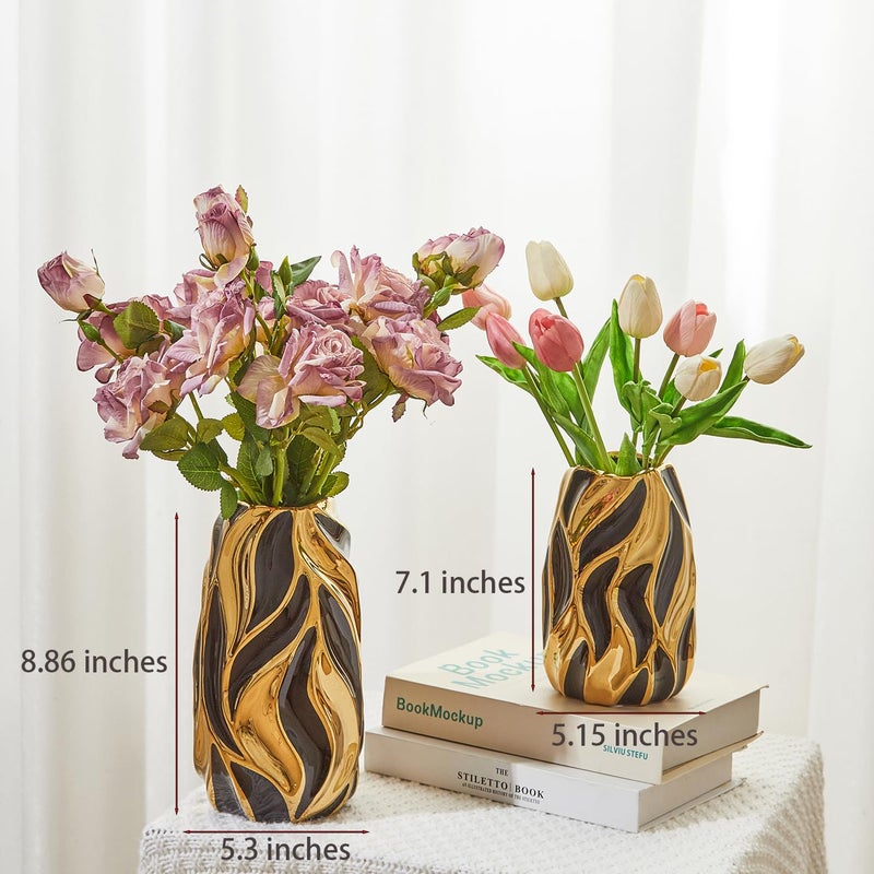 OTARTU Black Ceramic Vase for Flowers, Modern Flower Vase Home Decor, Small Vase, Ceramic Vase for Pampas Grass Decorative Vase, for Farmhouse Coffee Table Bookshelf Home Living (Back Large) - Image 3