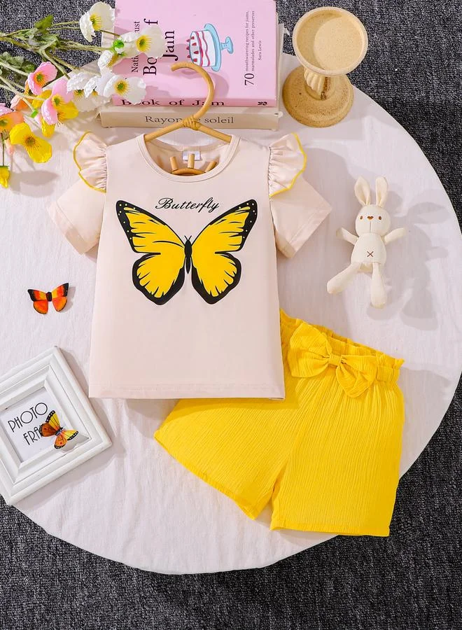 Take Two Girls Butterfly Print Short Sleeve Top and Shorts Set