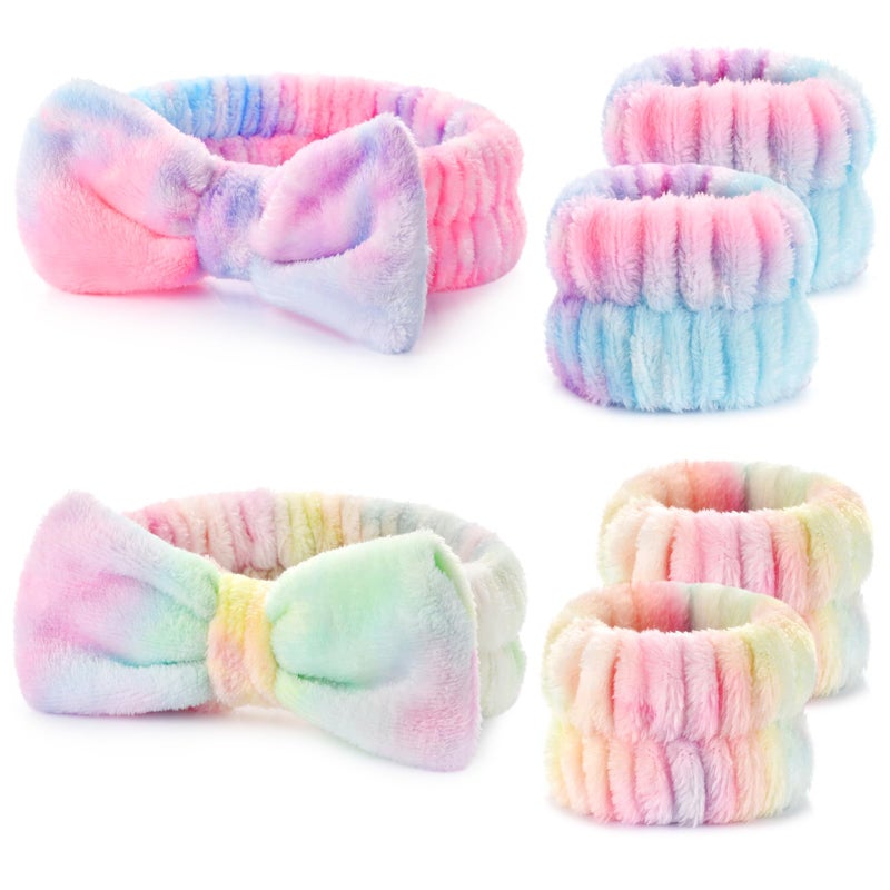 Wteehn 6PCS Spa Headband and Wristband Set for Face Washing, Soft Microfiber Skincare Hairband with Bow, Soft Absorbent Wrist Towels for Women Girls, For Makeup, Facial, Shower, Yoga - Image 1
