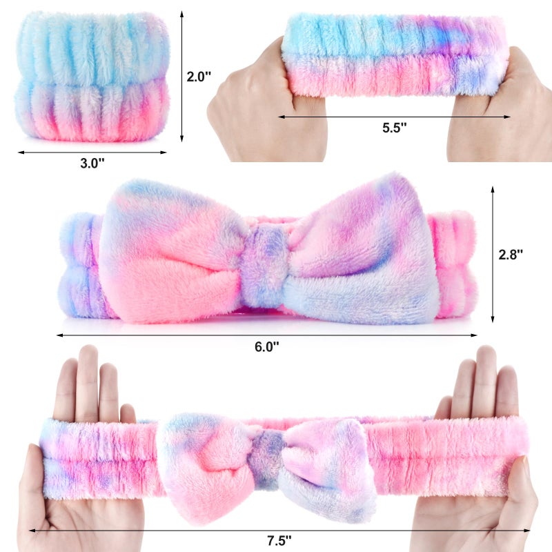 Wteehn 6PCS Spa Headband and Wristband Set for Face Washing, Soft Microfiber Skincare Hairband with Bow, Soft Absorbent Wrist Towels for Women Girls, For Makeup, Facial, Shower, Yoga - Image 3