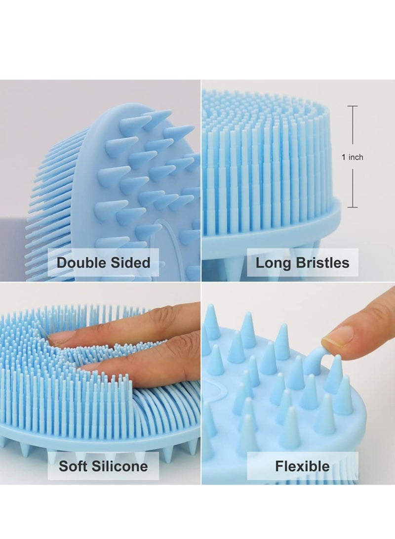 إسكدنيا 2 قطعة من فرشة الحمام ومسح الشعر المدمجة، مسواك الجسم الصمغية السيليكونية، فرشة مسح الجسم السهلة للتنظيف (الزرقاء) - Image 5